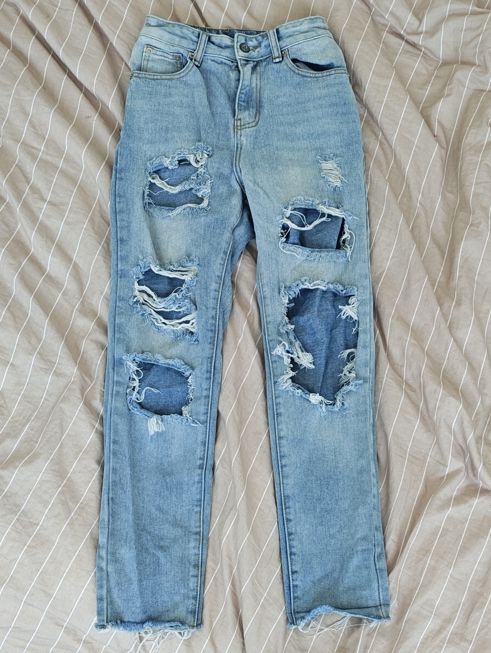 Nasty Gal Light Blue Distressed Denim Jeans